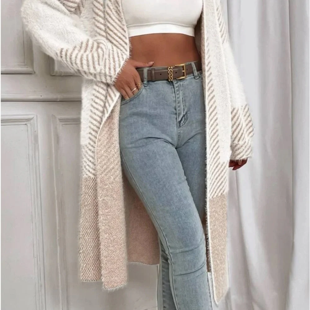 New striped pattern fuzzy cardigan jacket - Picture 5 of 9